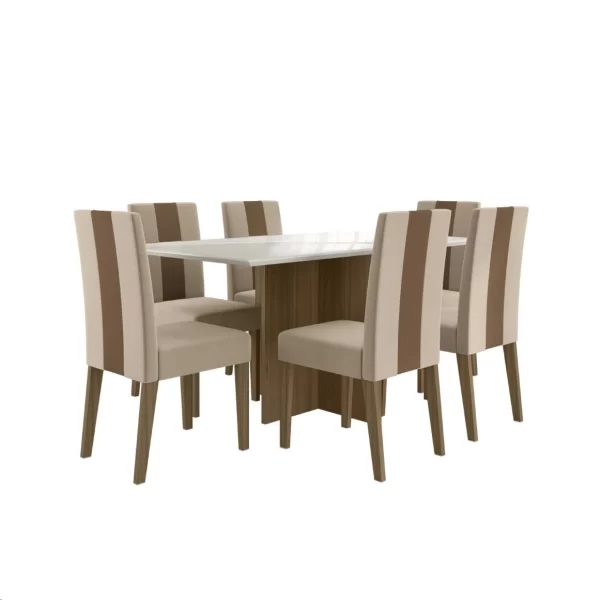 Conjunto de Mesa Helo 160x90cm com 6 Cadeiras Off White - Poliman