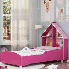 Cama Infantil com proteção lateral e cabeceira casinha casinha Gelius, Pink Ploc