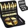 Kit refeição Talheres 20 Pçs Portátil Maleta Camping Viagem Parque (Dourado) C&E