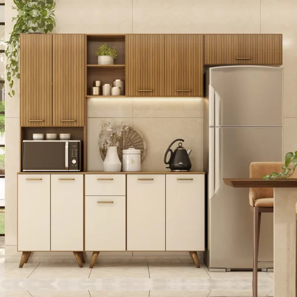 Cozinha Compacta Poliman Olinda 4 Peças 10 Portas e 1 gaveta C/ Balcão Completa