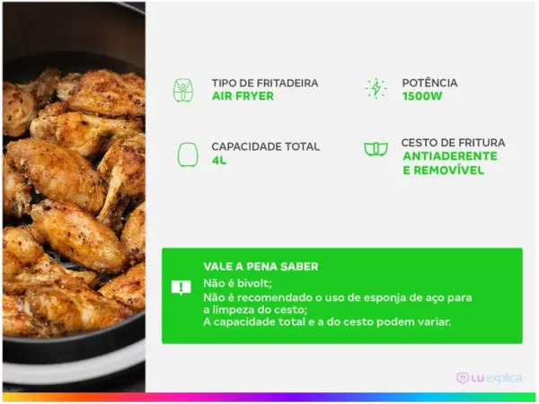 Air Fryer Mondial Family AFN-40-BI Preto 4L com Timer - Imagem 2