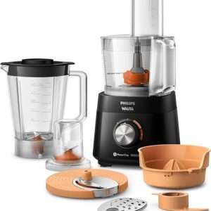 Philips Walita Multiprocessador PowerChop 1000, Preto, Copo com capacidade de 1,5 litros, Duas velocidades + pulsar, 6 acessórios, 1000W,