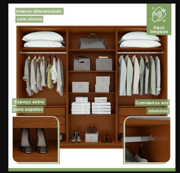 Guarda-roupa Casal Leder 6 Portas 100% MDF Frassino - Imagem 2