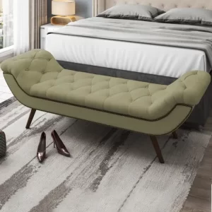 Puff Recamier  Queen 160 Cm Pes Palito Veneza Linho Cor Bege Escuro