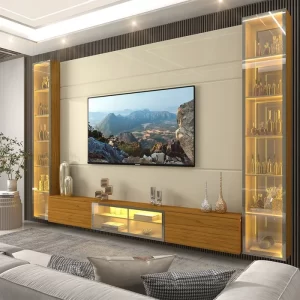Estante para TV até 90 Polegadas 293cm com Porta Reflecta LED 100% MDF
