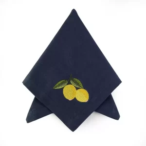 Conjunto c/06 Guardanapos Azul Bordado Limão Siciliano