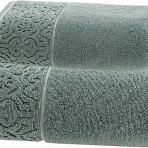 Jogo de Toalhas Super Soft Arabesco Zero Twist – 2 Peças (Banho 80x150cm + Rosto 50x70cm) – 500g/m² – Toque Macio e Alta Absorção – Altihaus (Verde)